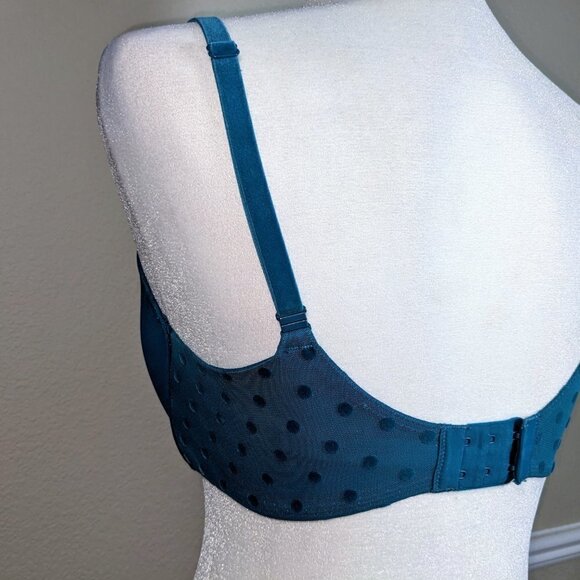 VS Uplift Semi Demi Teal Blue Polka Dot Mesh Band Bra 34DD(E) - Picture 3 of 5